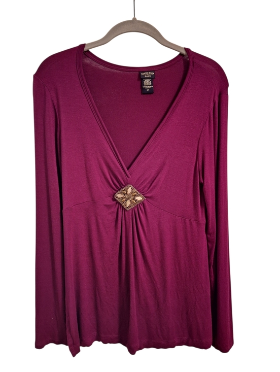 Canyon River Blues Tops - Canyon River Blues Plum Long-Sleeve V-Neck Top with Center Embellishment